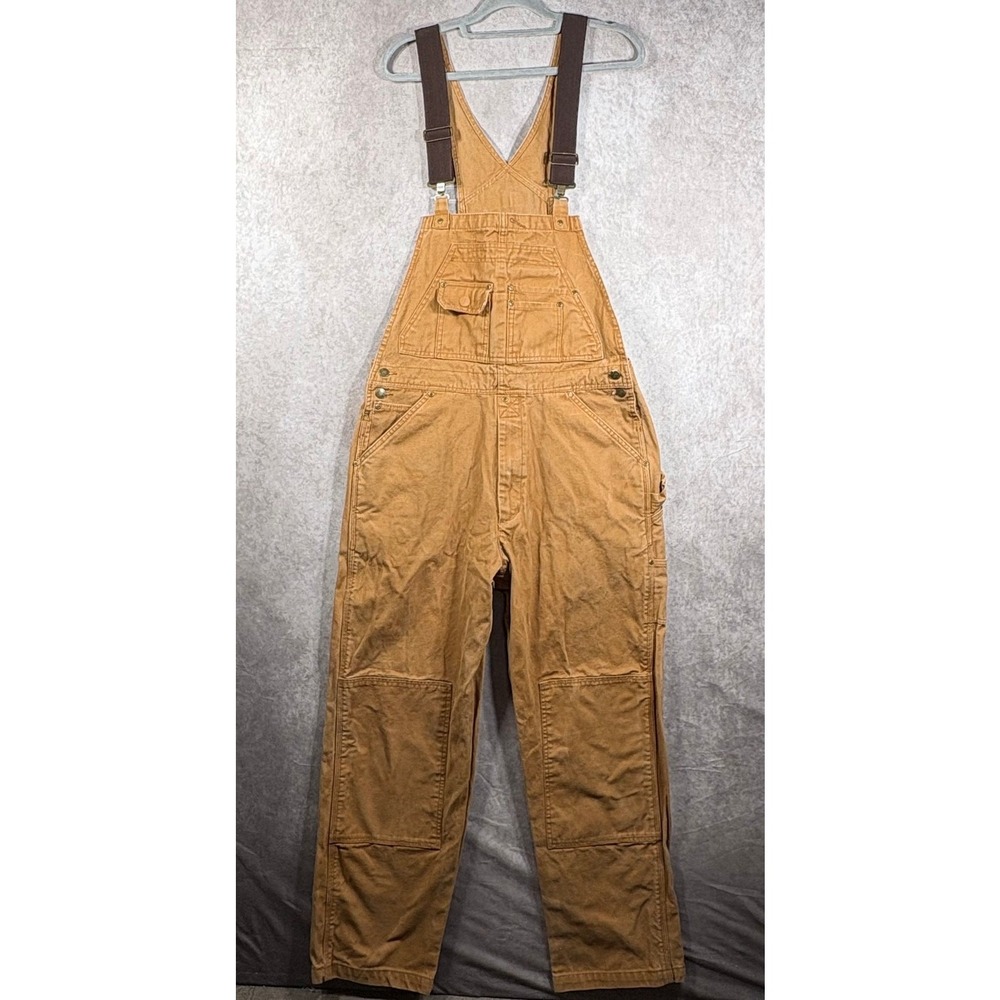 Wolverine Bib Overalls Mens 38x30 Brown Canvas Double Knee Workwear Pockets